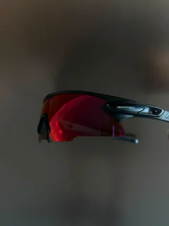 Side view of the red Ember lens and black GORPED temple
